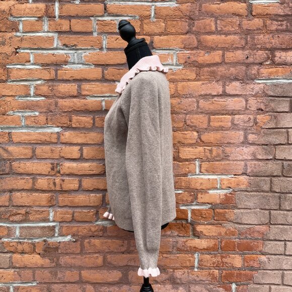 [SOLD on eBay] Boden Wool Blend Knit Pink Ruffle Collar Brown Cardigan Sweater - Picture 8 of 11